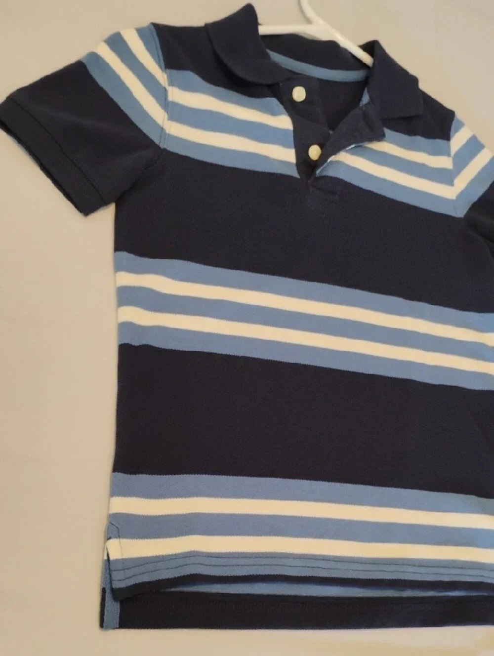 Gap Kids Boys Striped Polo Shirt Short Sleeve Navy Blue White Size S Small 6